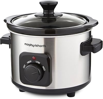 Morphy Richards 460300 Slow Cooker 1,5 L, Keramik, 1,5 Liter, gebürsteter Stahl
