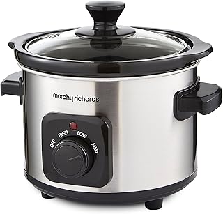 Morphy Richards Slow Cooker, 1.5L, Ceramic Pot, Lightweight & Compact, 3 Heat Settings, Stainless Steel Finish, For Couple…