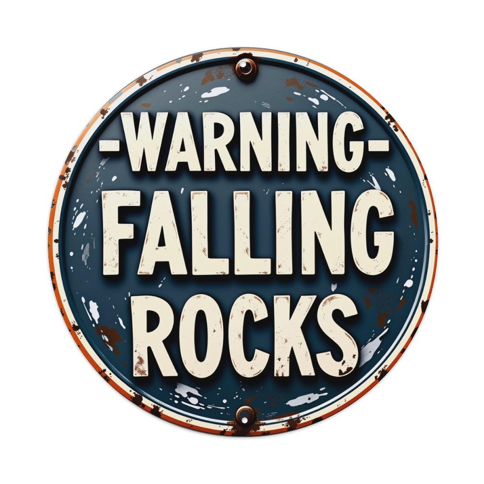 Warning Falling Rocks Sign Pattern Round Tin Sign Retro Metal Sign for Cafe Bar Pub Home Game Room Gym Club Wall Decoration Vintage Metal Poster 8x8 Inch