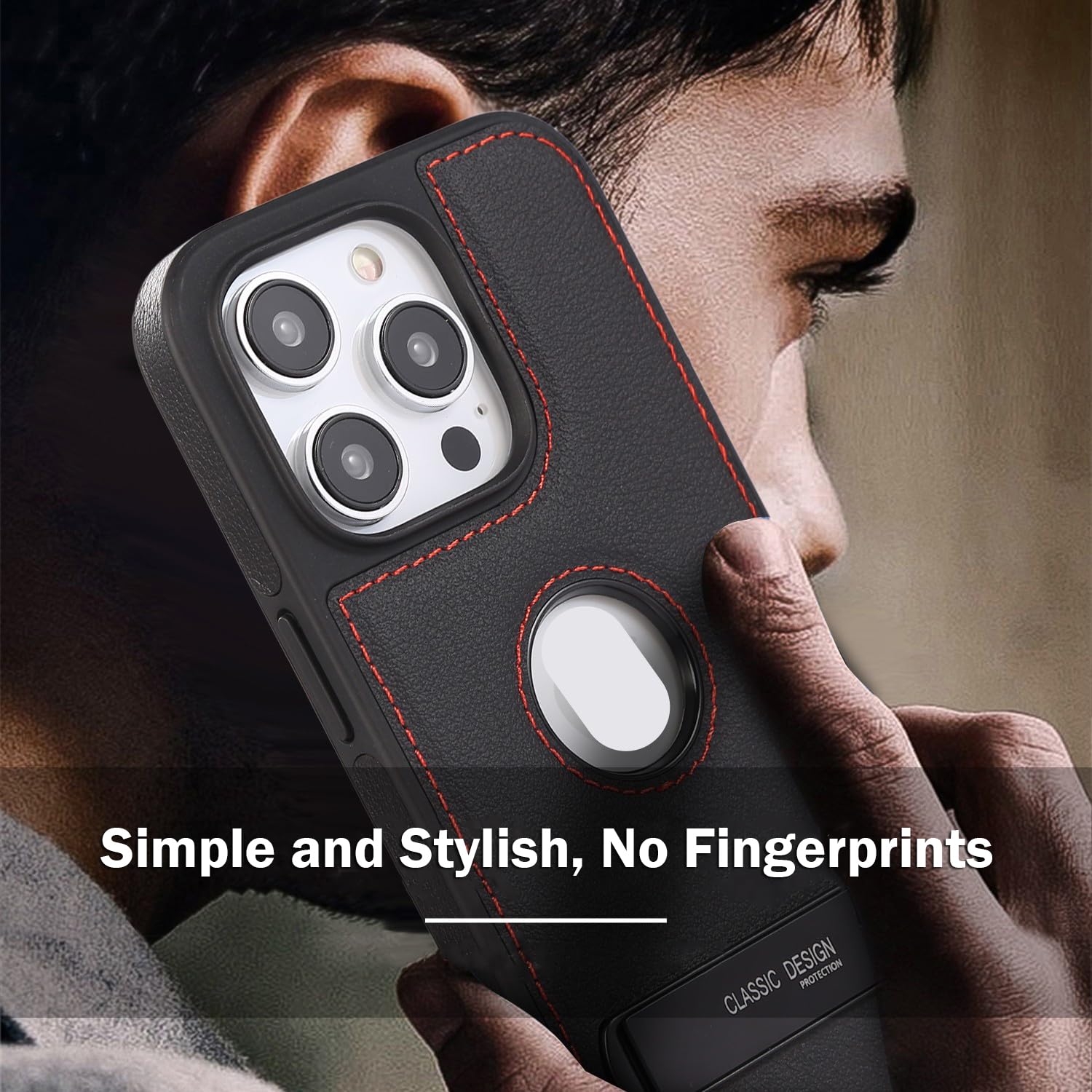 Etui z podstawką do iPhone'a 15 Pro Max/15 Pro/15 Plus/15, widok logo, wysokiej jakości biznesowe, wąskie, etui ochronne z prawdziwej skóry, brązowy, 15ProMax