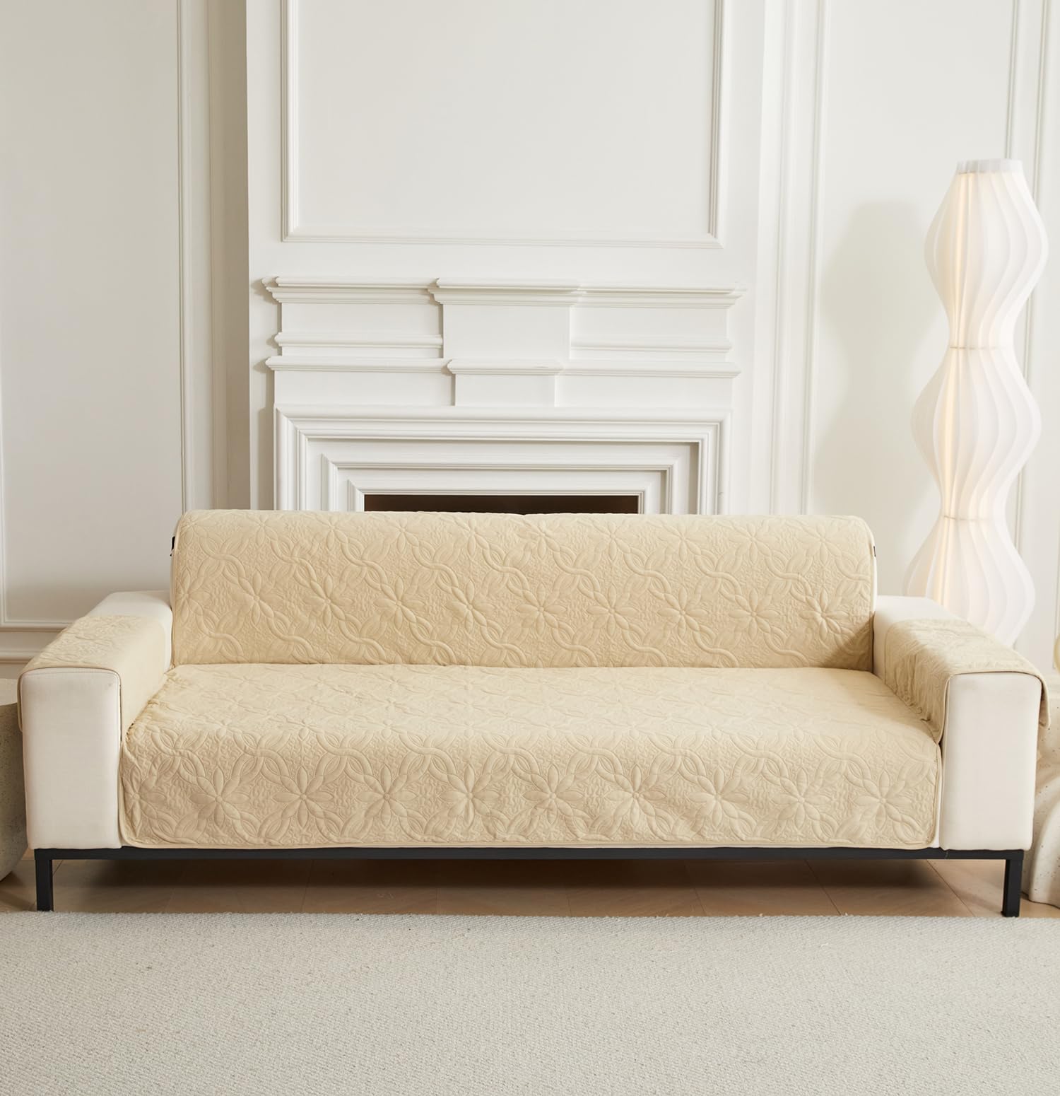 House of Quirk Quilted Polyester Sofa Cover Mat - Anti-Slip, Water-Resistant Couch Protector for Pets, Kids - Machine Washable Furniture Protector (Beige, 170x185 cm, Three Seater)-image-19