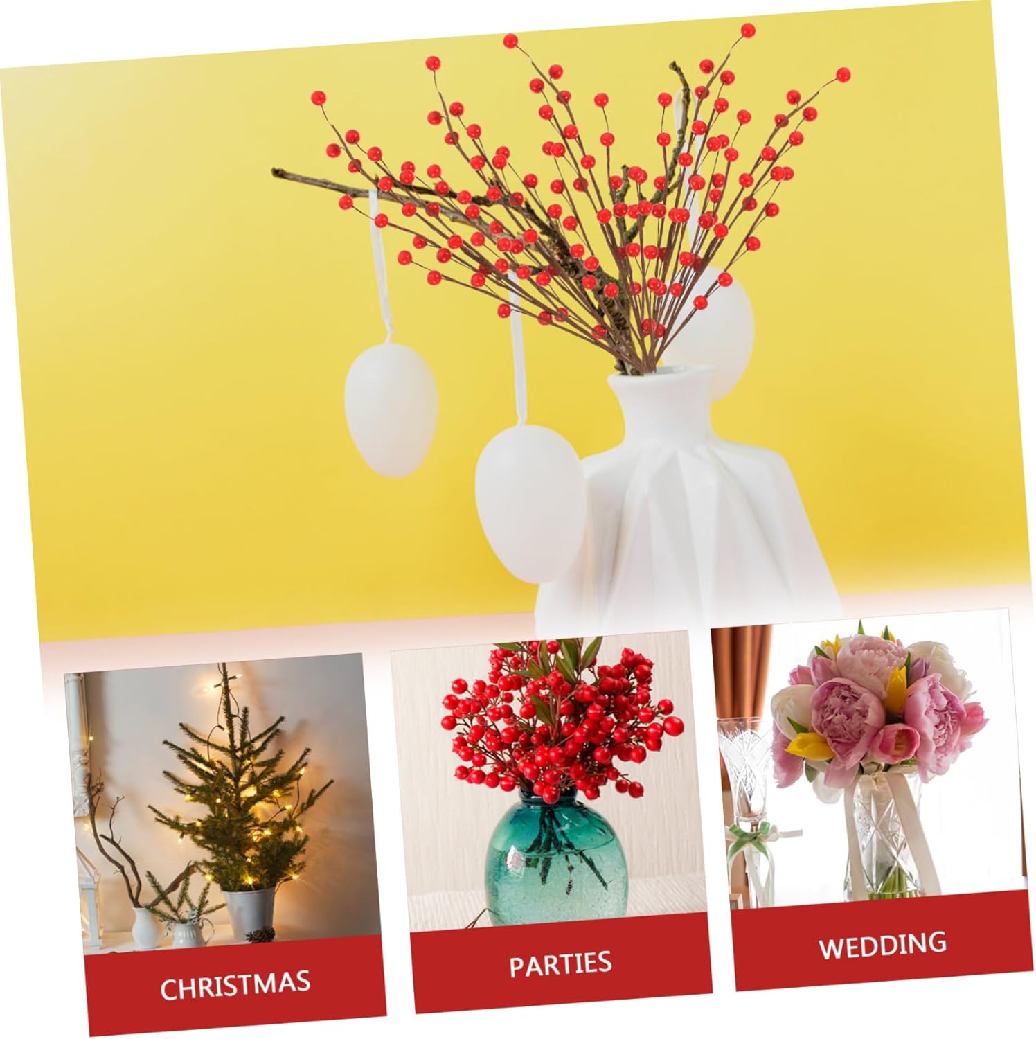 Luxshiny 30pcs Artificial Berry Stems Picks for Christmas Tree Decorations Lifelike Faux Berry Branches for Decor and Festive