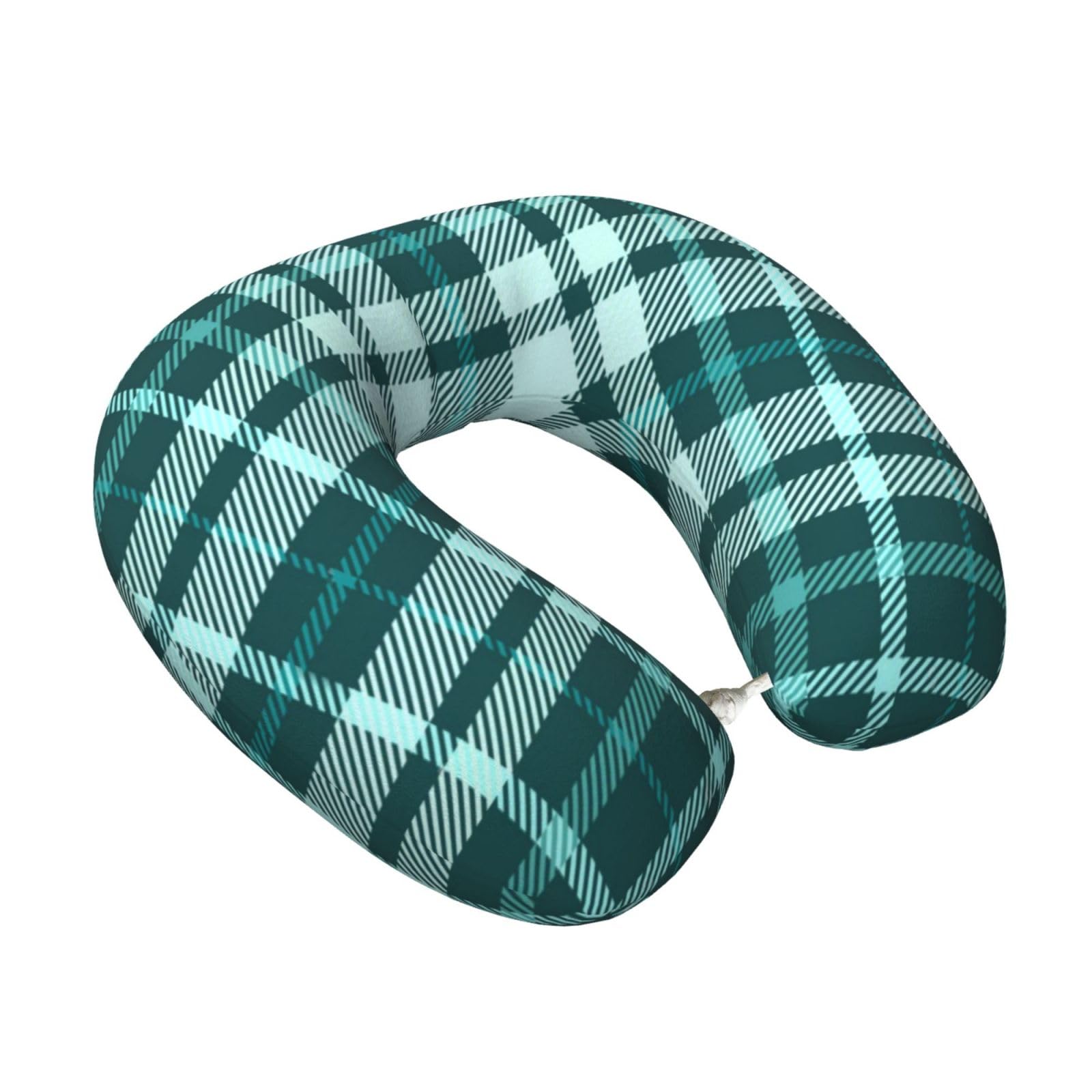 LKYMOH Tartan Plaid Shades Teal Vintage, Travel Neck Pillow U-Shaped Memory Neck Support Soft Comfortable With Washable Cover For Airplane Car Traveling and Office
