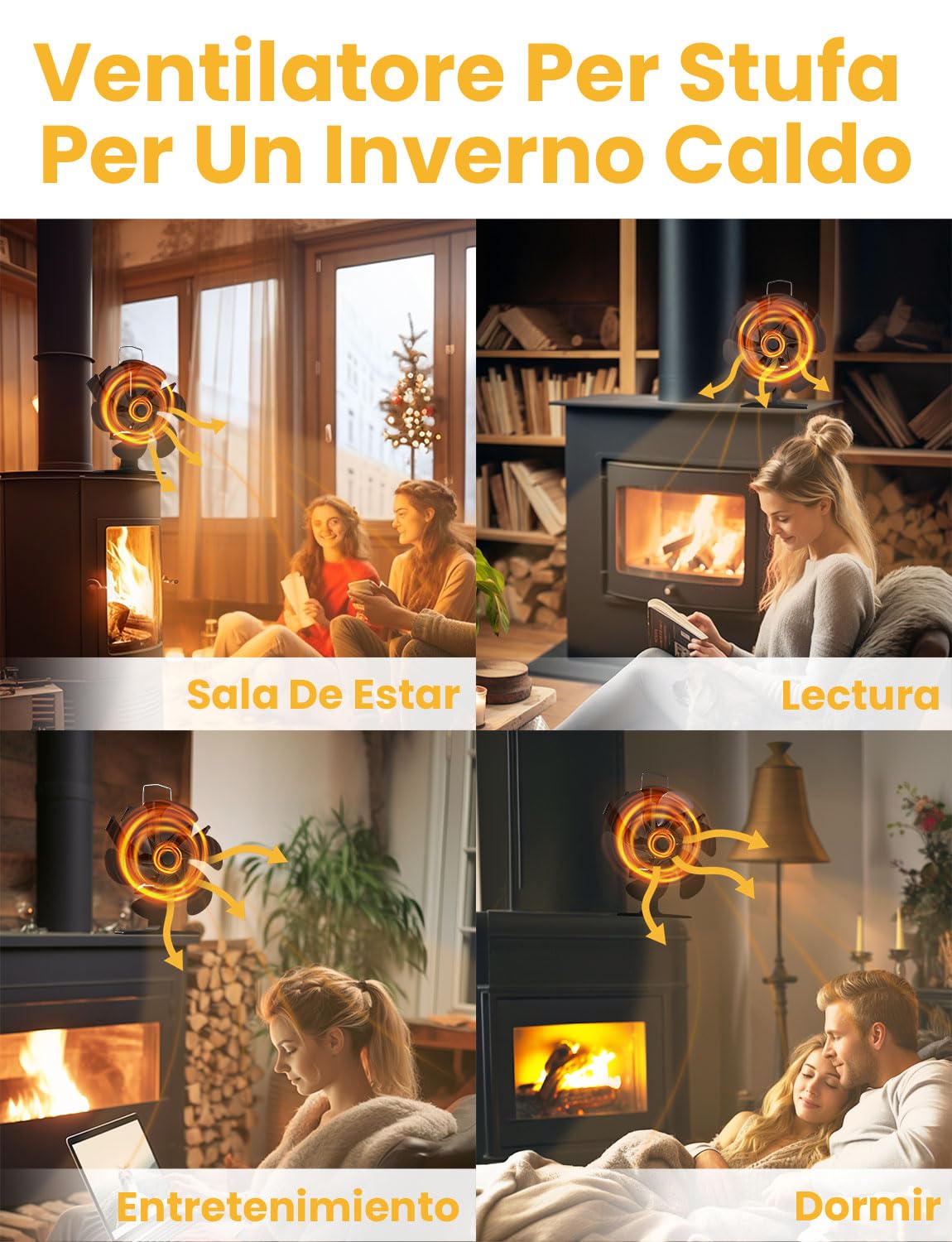 UOHHBOE Ventilador de Chimenea 6 Aspas Ventilador de Estufa Silencioso Alimentado por Calor Ventilador de Quemador de Leña No Eléctrico Ecológico para Estufas de Leña Madera Pellet Chimenea