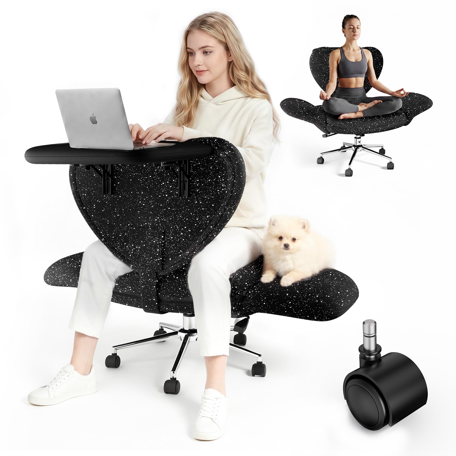 HOMRELEXA Office Chair with Foldable Laptop Tray & 5 Gear Flip-up Armrests