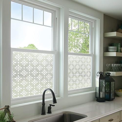 ChicSkin Lámina de privacidad esmerilada de color blanco puro, calcomanías de vidrio adhesivas estáticas extraíbles para puerta de ventana de