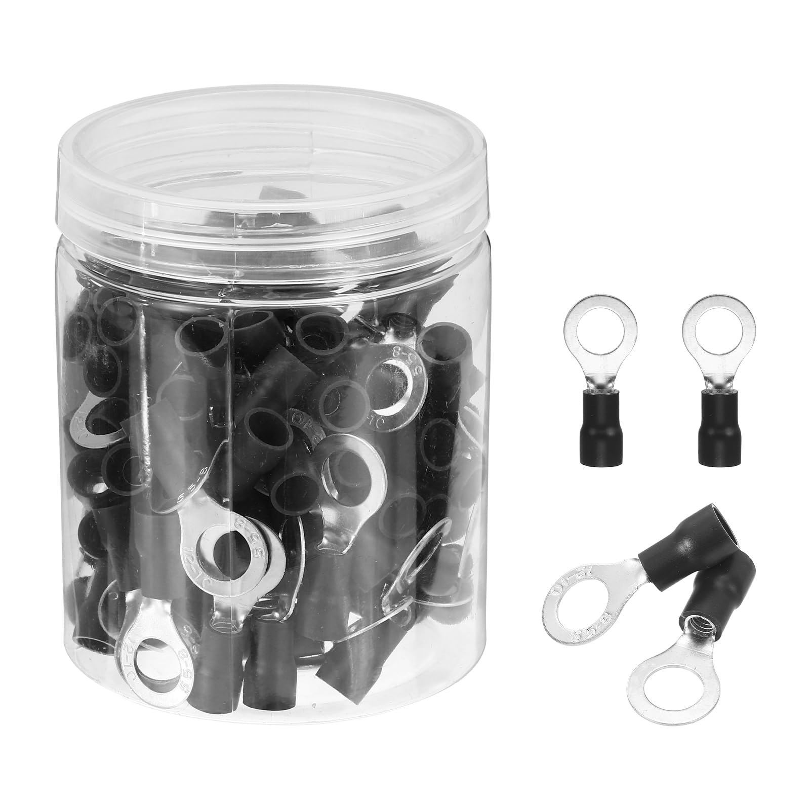 sourcing map 100Pcs Insulated Ring Terminal RV5.5-8 Battery Lugs 12-10AWG Electrical Crimp Terminals Eyelet Wire Connectors for Industrial, Electrical Wiring, Black