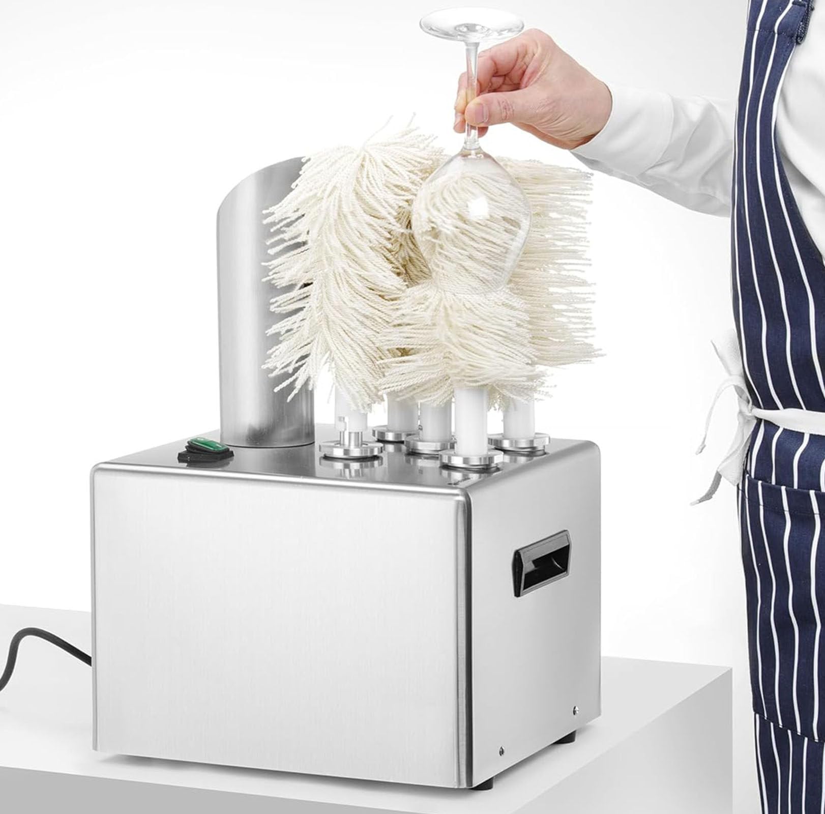 Polisseuse électrique commerciale pour verres à vin avec 5 brosses en coton, nettoyage à 360° pour restaurants et bars, haute efficacité 550 verres/heure
