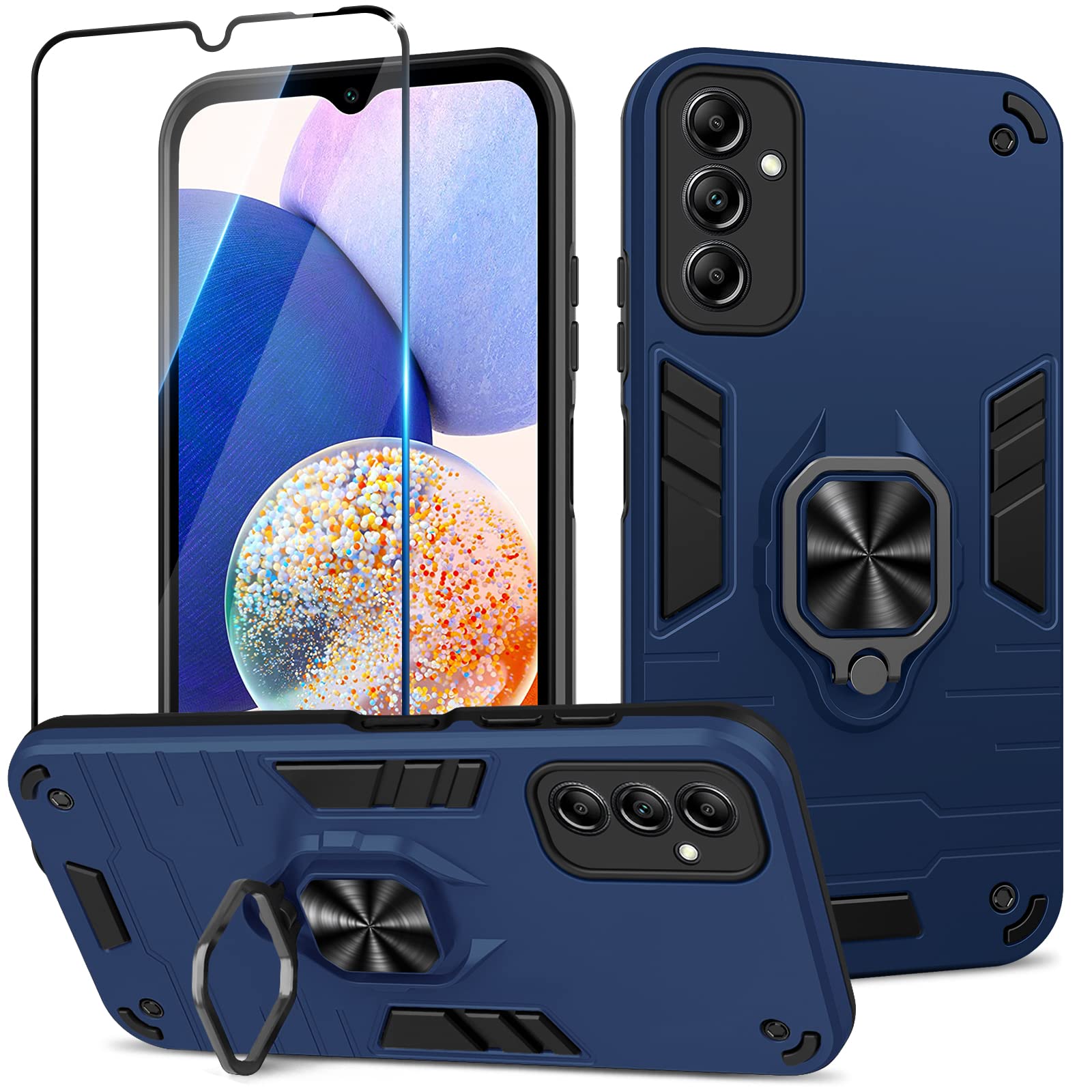 Funda para Samsung Galaxy A13 4G con Cristal Templado Protector Pantalla, Carcasa Antigolpes con Soporte anular metálico, Case Protectora de Grado Militar, Negro — view 247