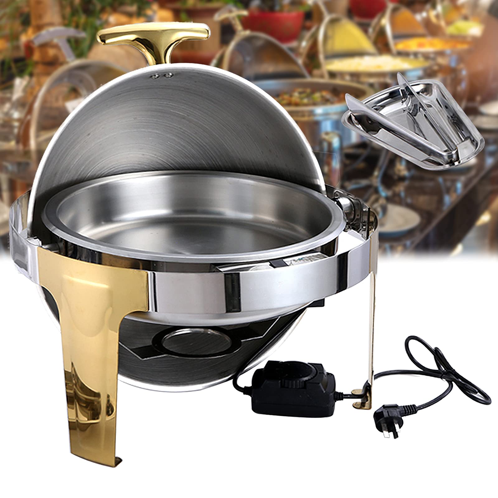 6L Calentador Chafing Dish De Buffet para Alimentos Calientes, Chafing Dish En Acero Inoxidable para Bufés Y Banquetes - Calefacción De Electricidad Y Alcohol, Fácil De Limpiar