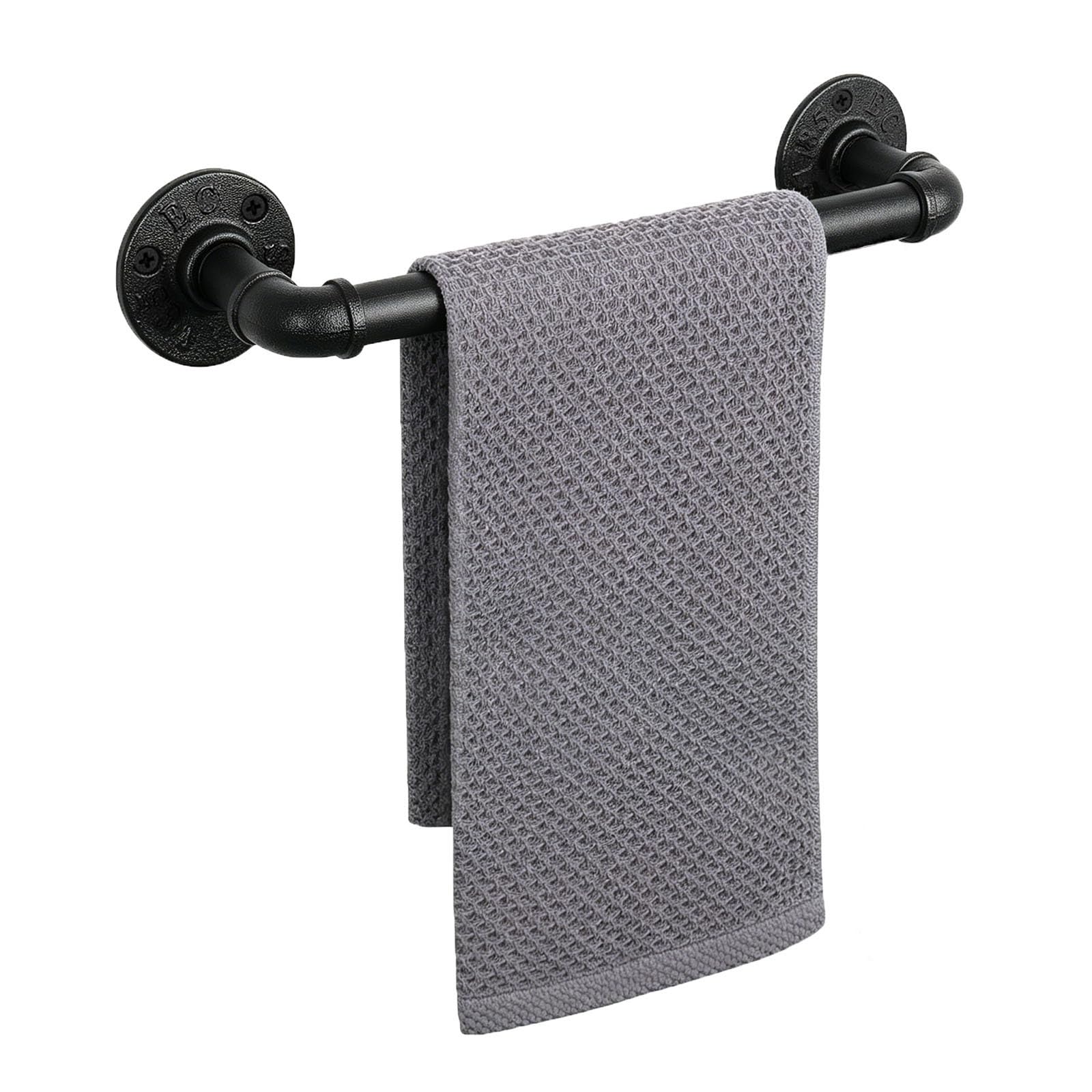 Jeasor Industrial Pipe Towel Bar, DIY Bathroom Shelf Rack Hanging Towel, Steampunk Wall Mount Bath Rustic Towel Rack Holder Rail with 3 Hooks (12 inch)