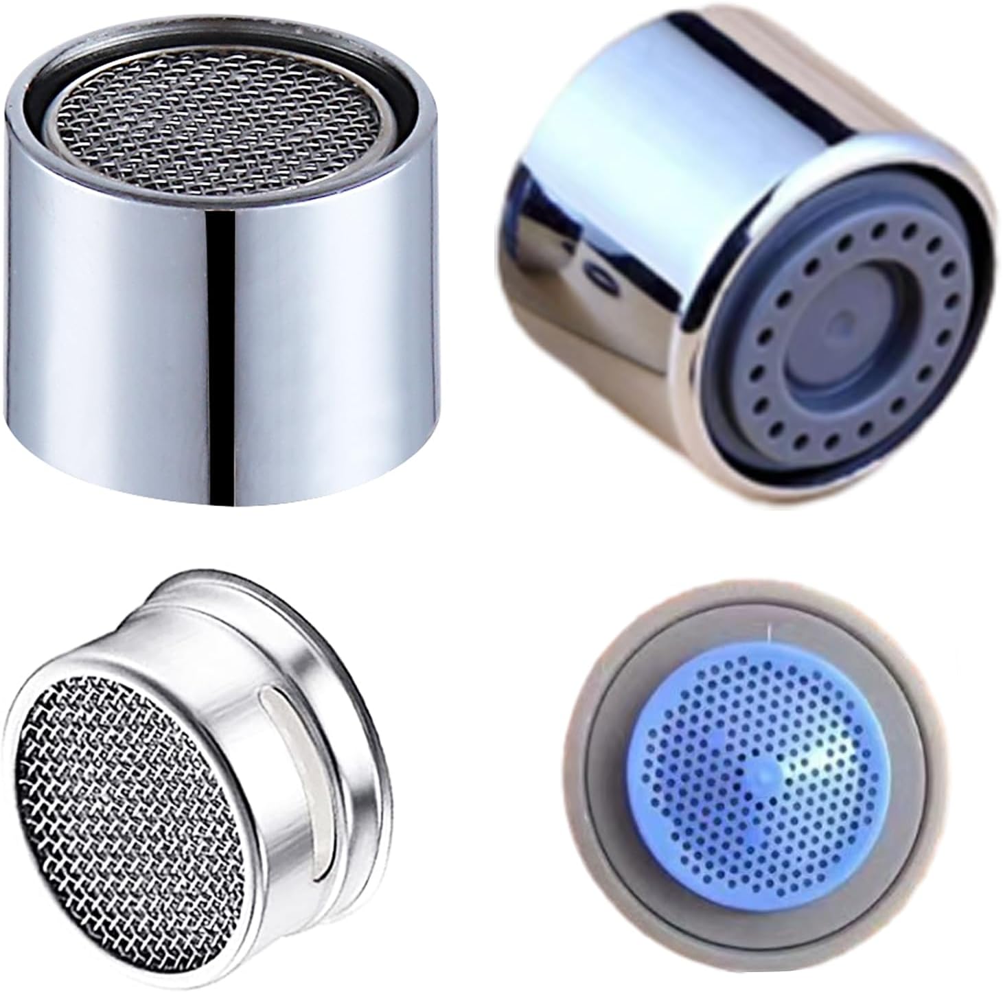 Faucet Aerator Female Thread 55/64-27UNS, Chrome Brass Shell Kitchen Sink Aerator and Bathroom Sink Filter with Gasket for Kitchen and Bathroom(4Pcs)