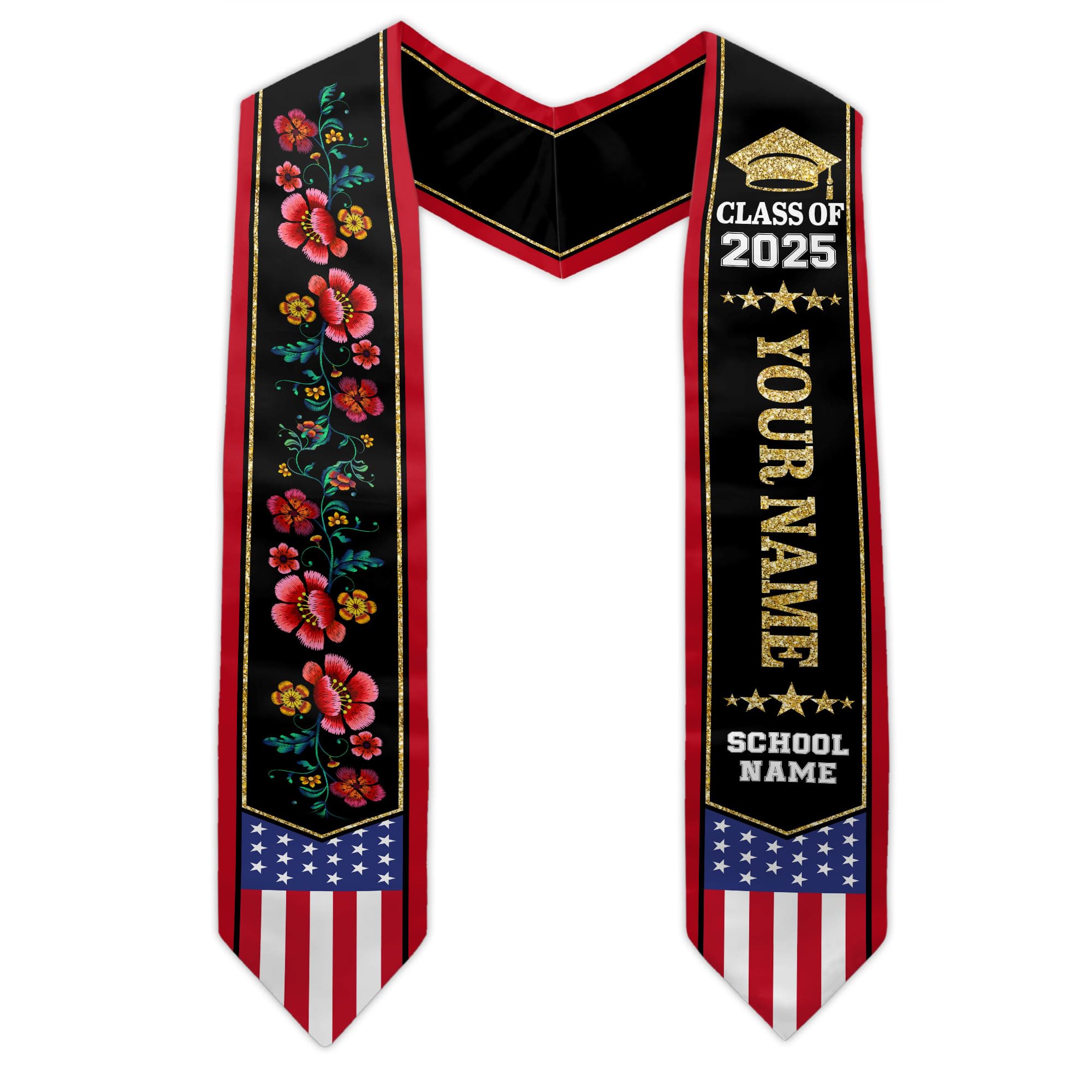MonkeyVan Personalized USA Graduation Sash, Class of 2025 American Flag Stole Custom Stole for College High School University M5