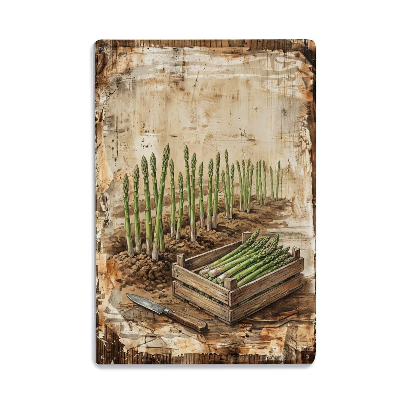 Asparagus Garden Green Vegetable Countryside Field Vintage Metal Tin Sign Plaque Wall Decor for Cafe, Club, Garden Metal Poster 8x12Inch