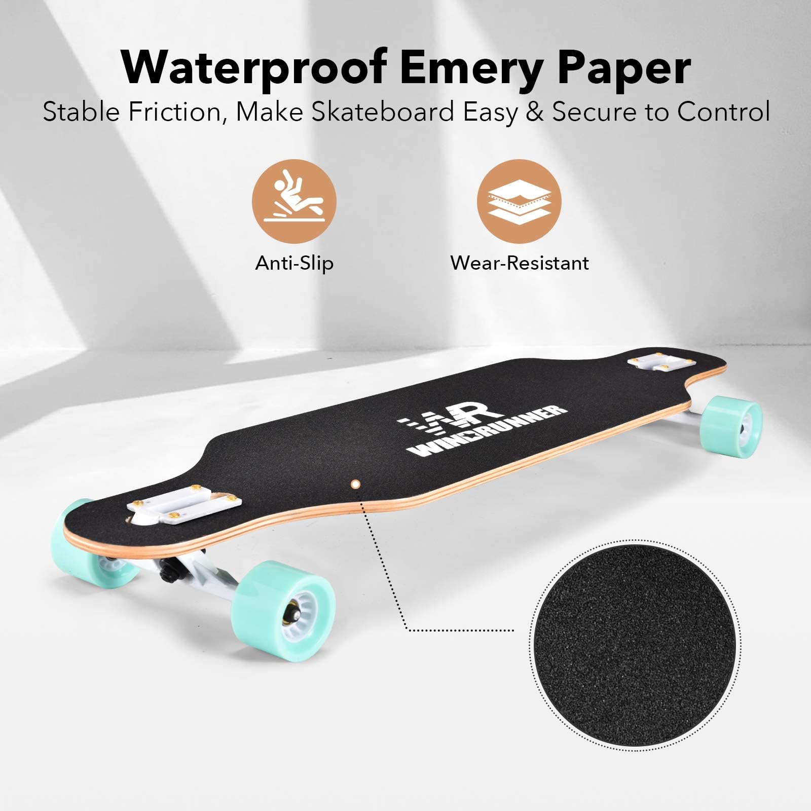 Windrunner Freeride - Tabla de Skate de 104 cm, 8 Capas de Arce Natural con caída a través de Freestyle para Crucero, tallar, Estilo Libre y Cuesta Abajo. Modelo Turquoise
