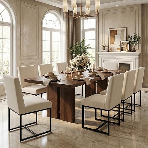 Miniatura 17 de CIMOTA Juego de 4 sillas de comedor modernas de lino, sillas de comedor de mediados de siglo, sillas laterales tapizadas de tela sin brazos con base