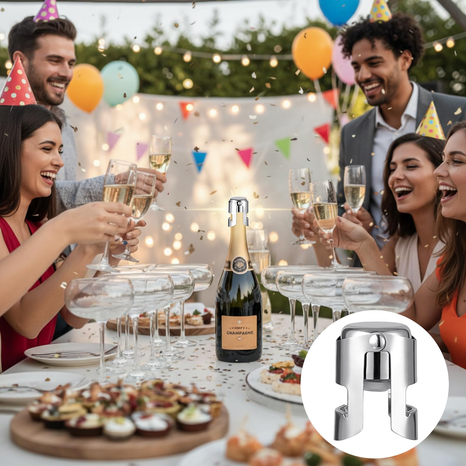 Tessco Lot de 18 bouchons de champagne réutilisables en acier inoxydable avec bouchon d'étanchéité intégré pour cava prosecco (argenté)