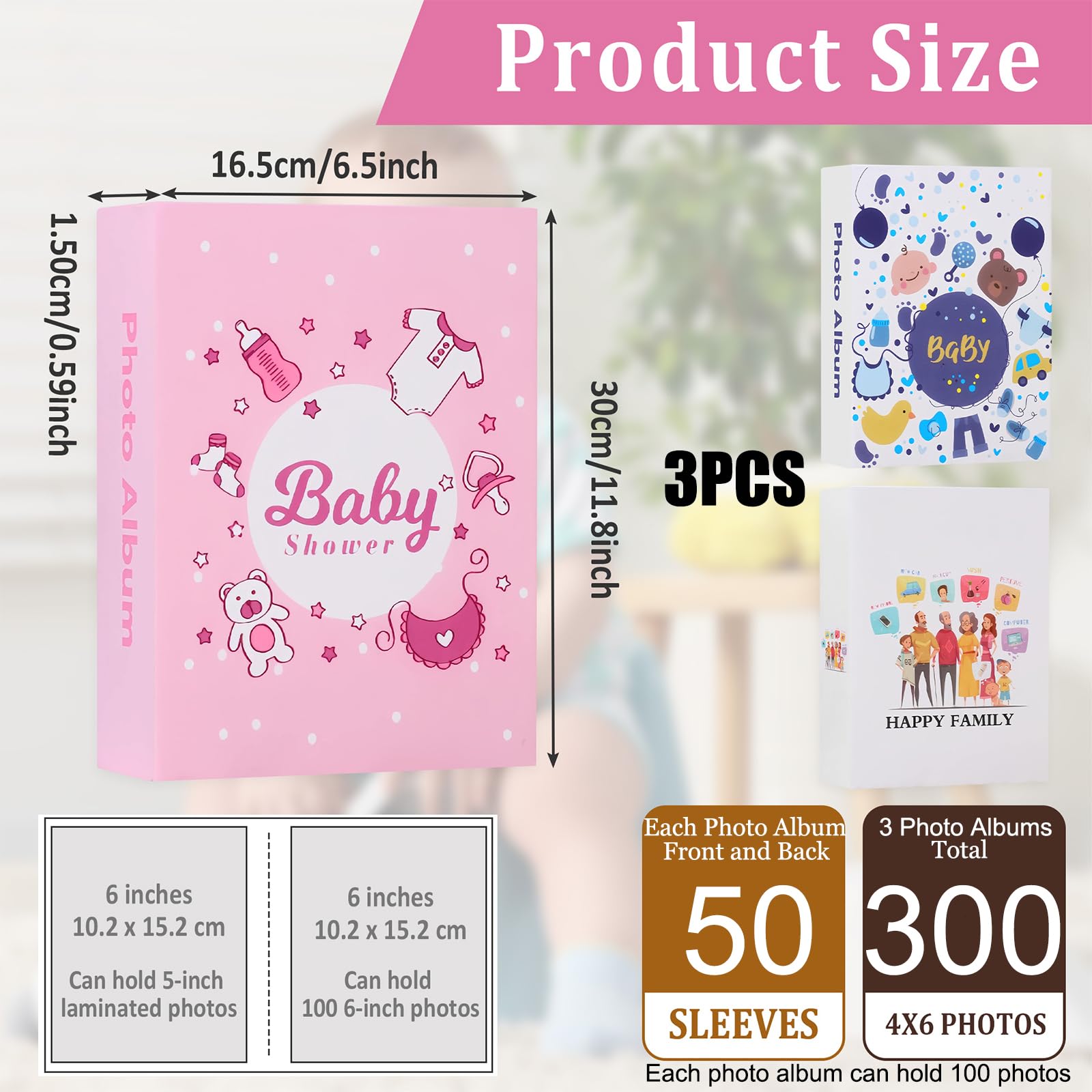 Plliocse Photo Album 6x4 Holds 300 Pockets, Baby First Picture Album, With Family Photo Album Set, A-0960sz1 - Image 3