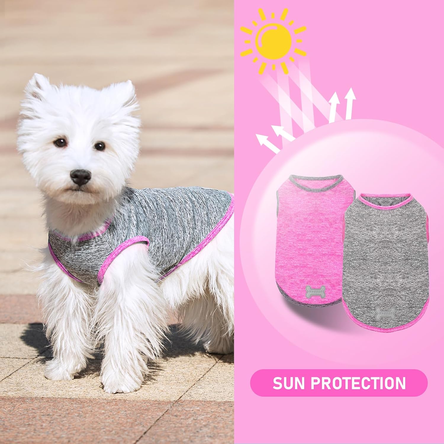 KYEESE 2Pack Dog Shirt, Lightweight Sun Protection Sleeveless Dog T Shirts for Small Dogs Girl, Breathable Pet Reflective Tank Top Summer Dogs Clothes for Outdoor Walking, Grey+Hotpink, L