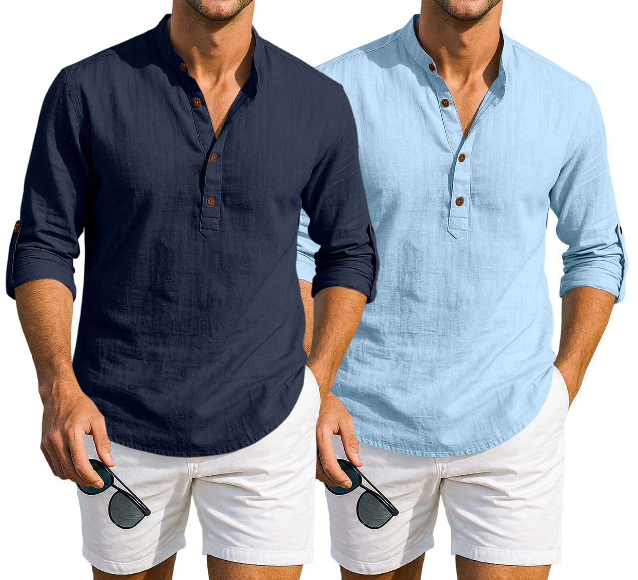 macsivo Men's Cotton Blend Short Kurta with Mandarin Collar Full Sleeve Button Closure Curved Regular Fit | Mens Wedding Kurta Stylish Latest | Combo Pack of 2-picture-16