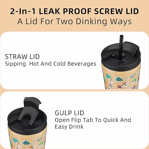 Miniatura 3 de BJPKPK Vaso de 22 onzas con tapa y pajita, taza de café de viaje de acero inoxidable, vasos aislados, fiesta de primavera, color marrón