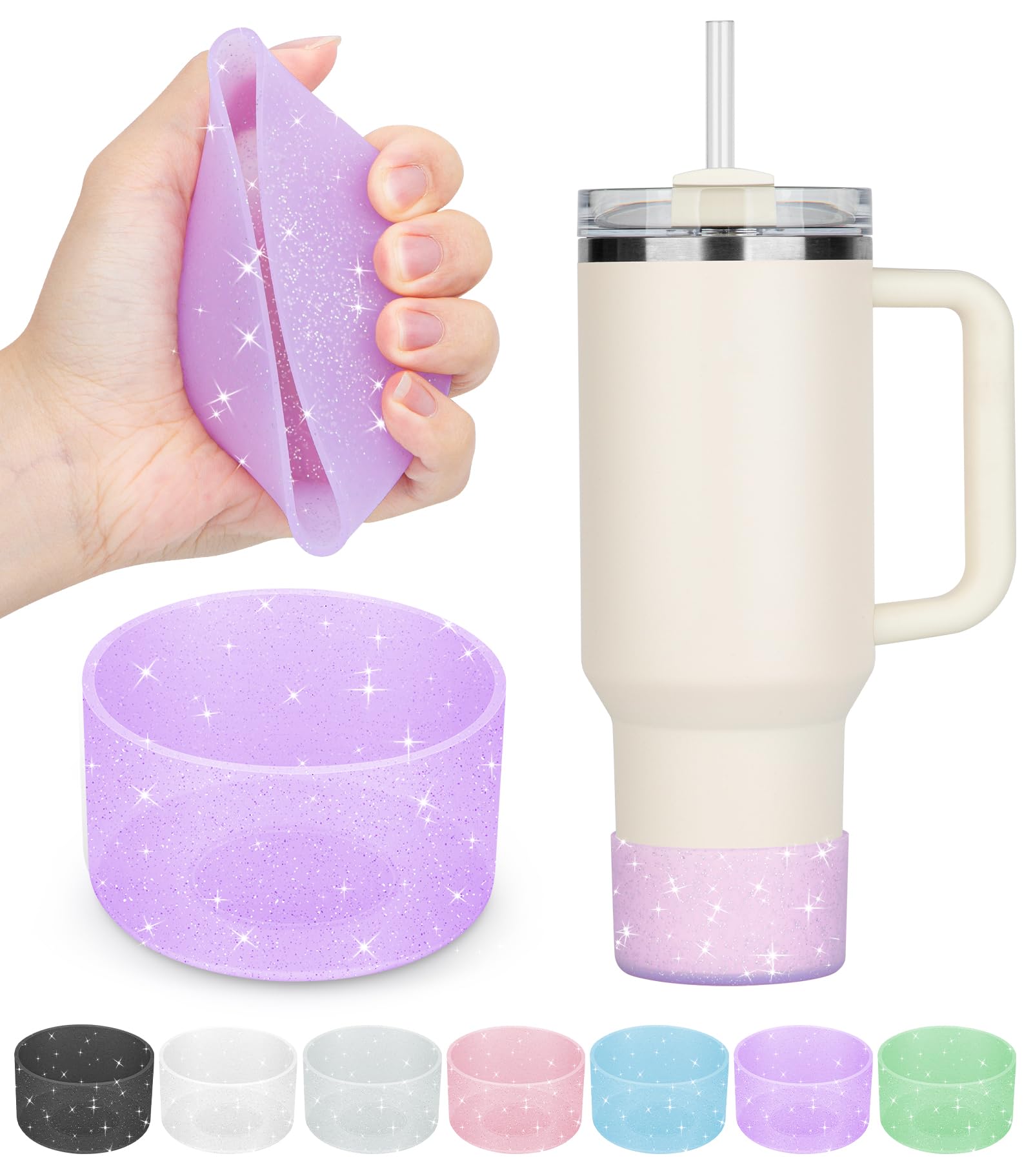 PICcircuit 2PCS Silicone for Stanley Cup & Hydroflask Boot Protectors, 20-40oz & 12-24oz, Glitter, Fog