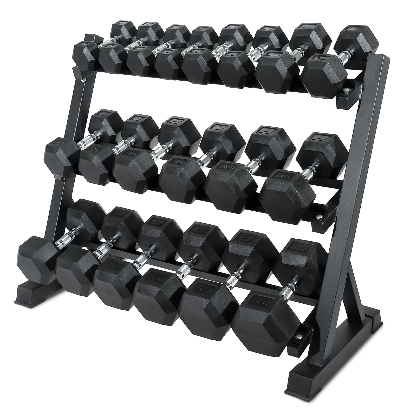 RitFit 5-650 LBS PVC Encased Hex Dumbbell Sets with Optional Rack for Home Gym Hand weight with Chrome