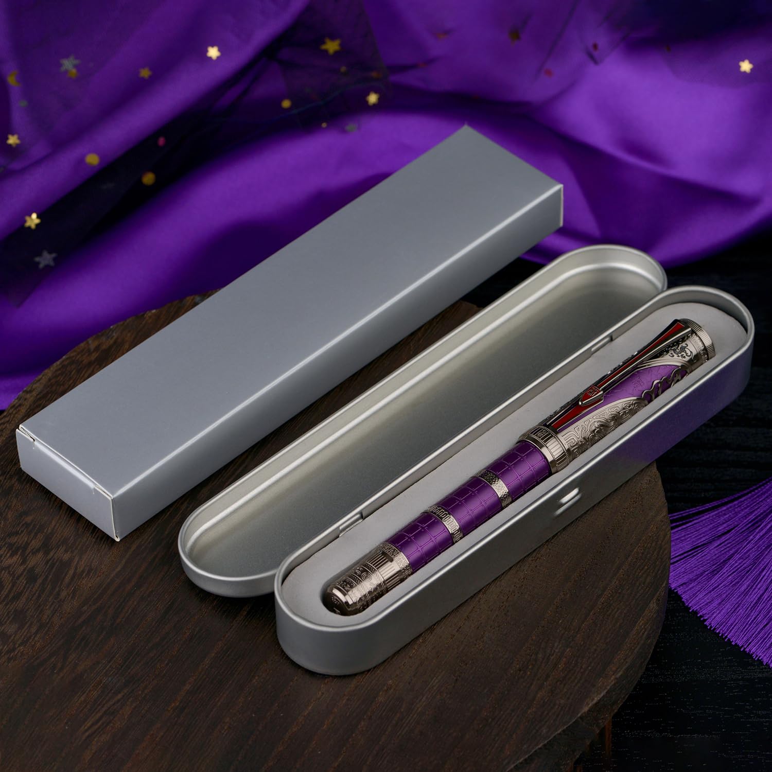 Hongdian D5X Stylo-plume à pointe fine, dynastie Qin, style rétro chinois, gravure totem chinoise, stylo d'écriture lisse, convertisseur et coffret à stylos