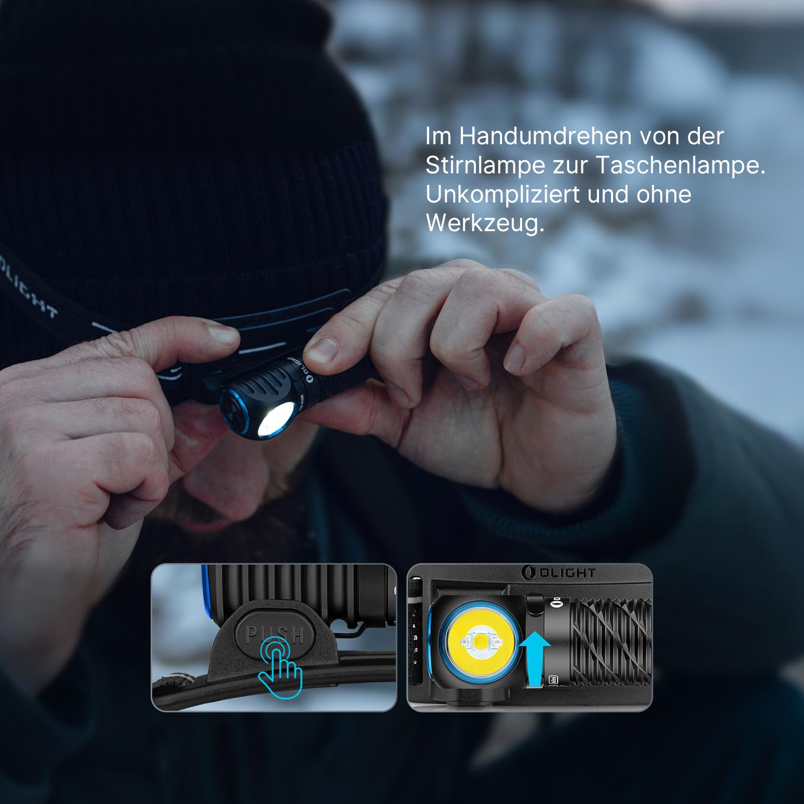 OLIGHT Perun 3 Mini Stirnlampe LED Wiederaufladbar, 920 Lumen Superhell HCRI Kopflampe Headlamp mit Rotlicht und 8 Lichtmodi, IPX8 Wasserdichte Stirnleuchte, Ideal für Outdoor, Angeln Schwarz