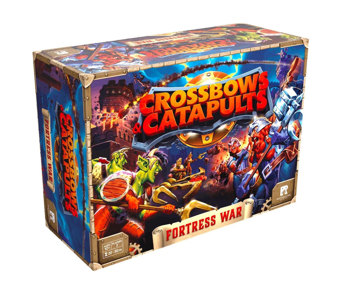 Restoration Games Crossbows and Catapults Fortress War - Dexterity Game for 2 Players - Build, Launch, and Topple Castles - 20-40 Min Playtime - Ages 7+