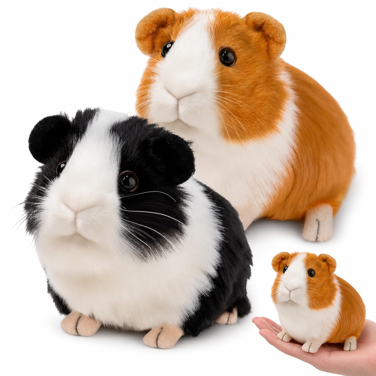 CAWRUKP 2PCS Guinea Pig Toy Set, 2 Plush Teddies in Brown-White and Black-White, Two 12 x 7 cm guinea pig figures, one brown-white and one black-white, form a coordinated animal pair