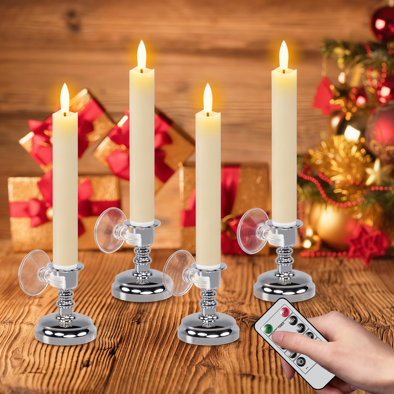Wondise 7" Window Candles with Remote Timer Real Wax Short Candles