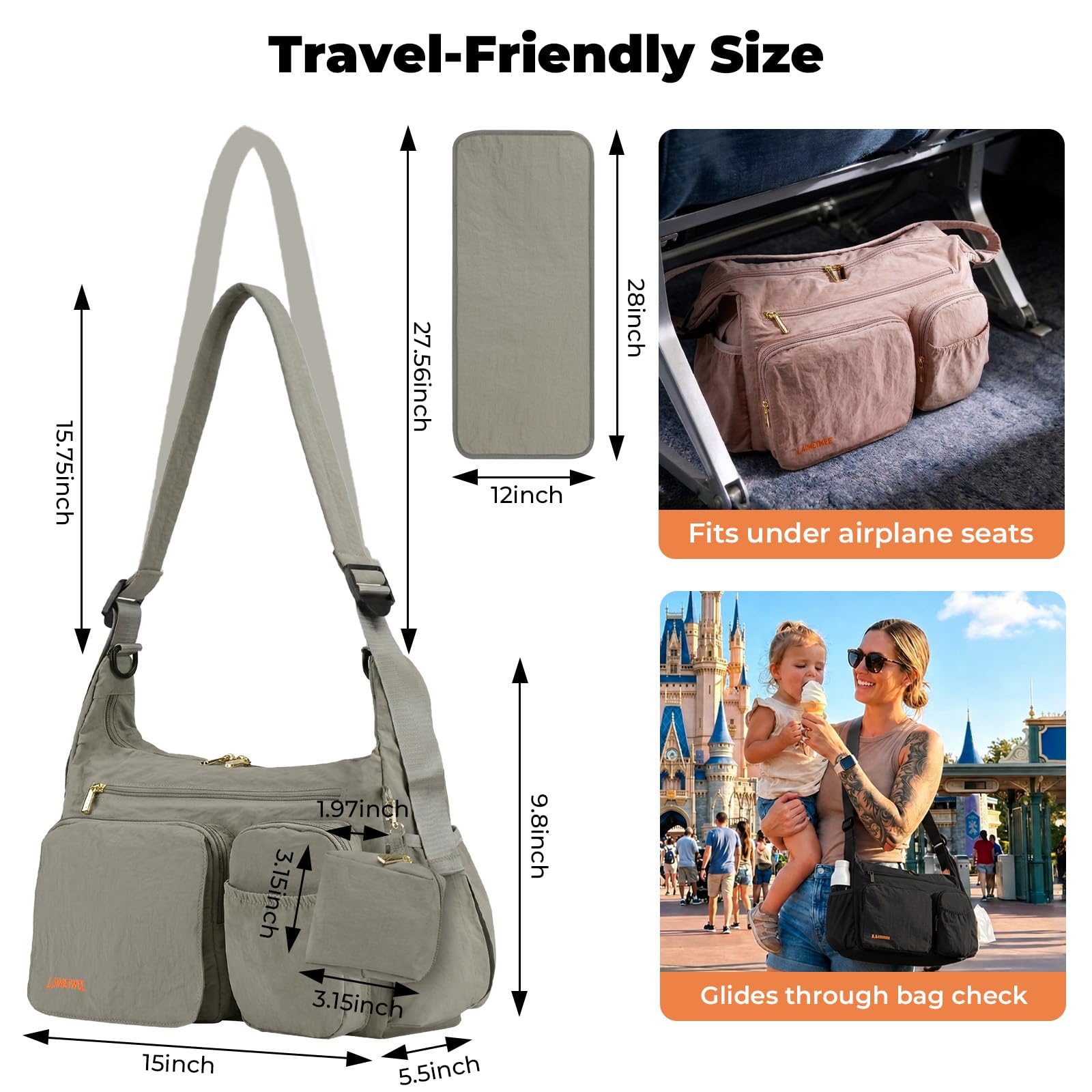 Borsa Fasciatoio Morbida 2 in 1, Organizer Passeggino e Tracolla Mamma, 13L Leggera, Borsa Viaggio Neonato, Lavoro, Palestra, Ospedale Parto