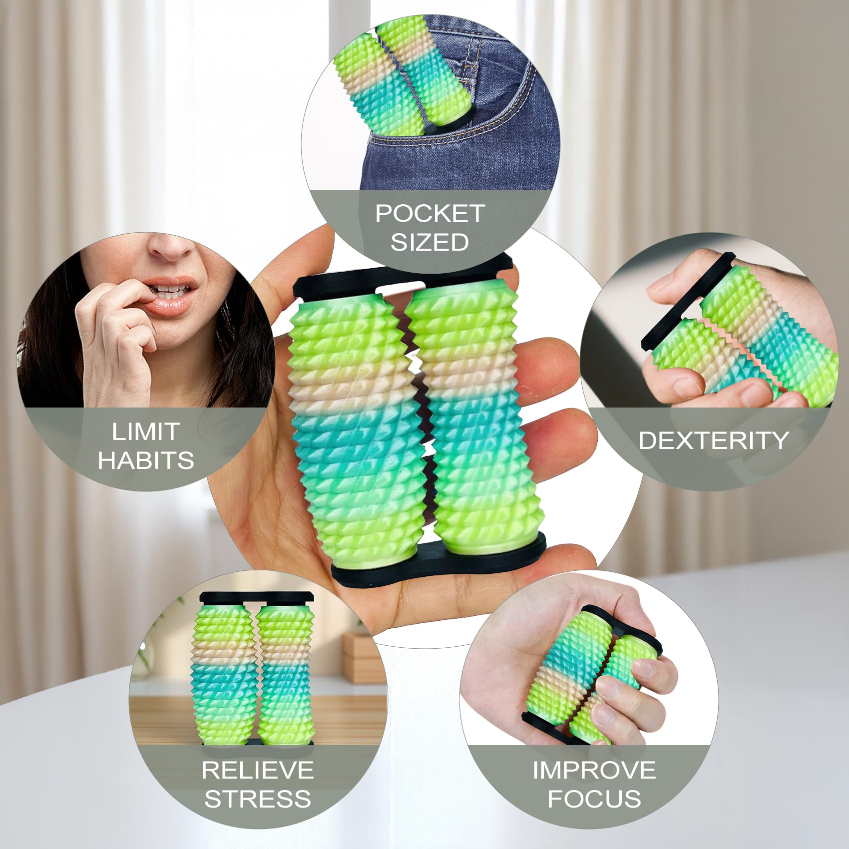 Handheld Fidget Toy with Tactile Spikes for Adults, Help Relieve Stress, Anxiety, Tension, Promotes Focus, Promotes Focus and Portable Design (): Green