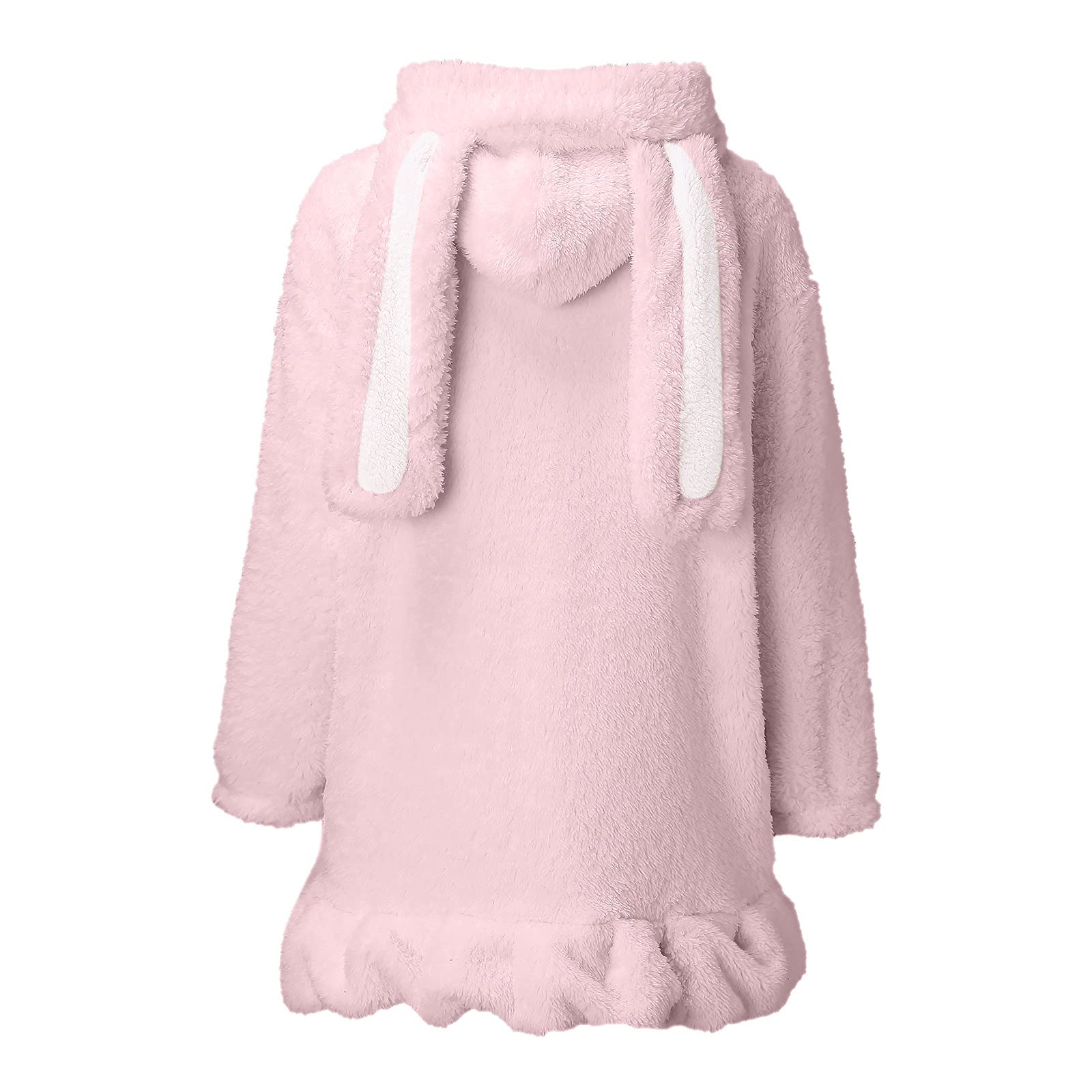 Kaninchen-Kapuzenpullover mit Hasenohren und Hasenohren, Tier-Kapuzenpullover mit Ohren, lässig, niedlich, cool, Kordelzug, lockere Passform, pelzig, trendig, langärmelig, einfarbig, Fleece, rose, M