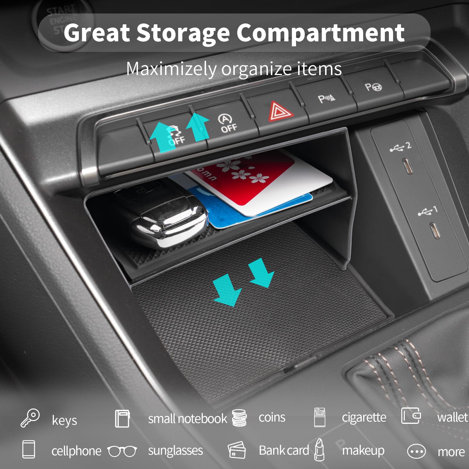 Organizer Console Centrale Per Audi Q3 F3 2019-2024 - Vassoio Portaoggetti - Foto 12