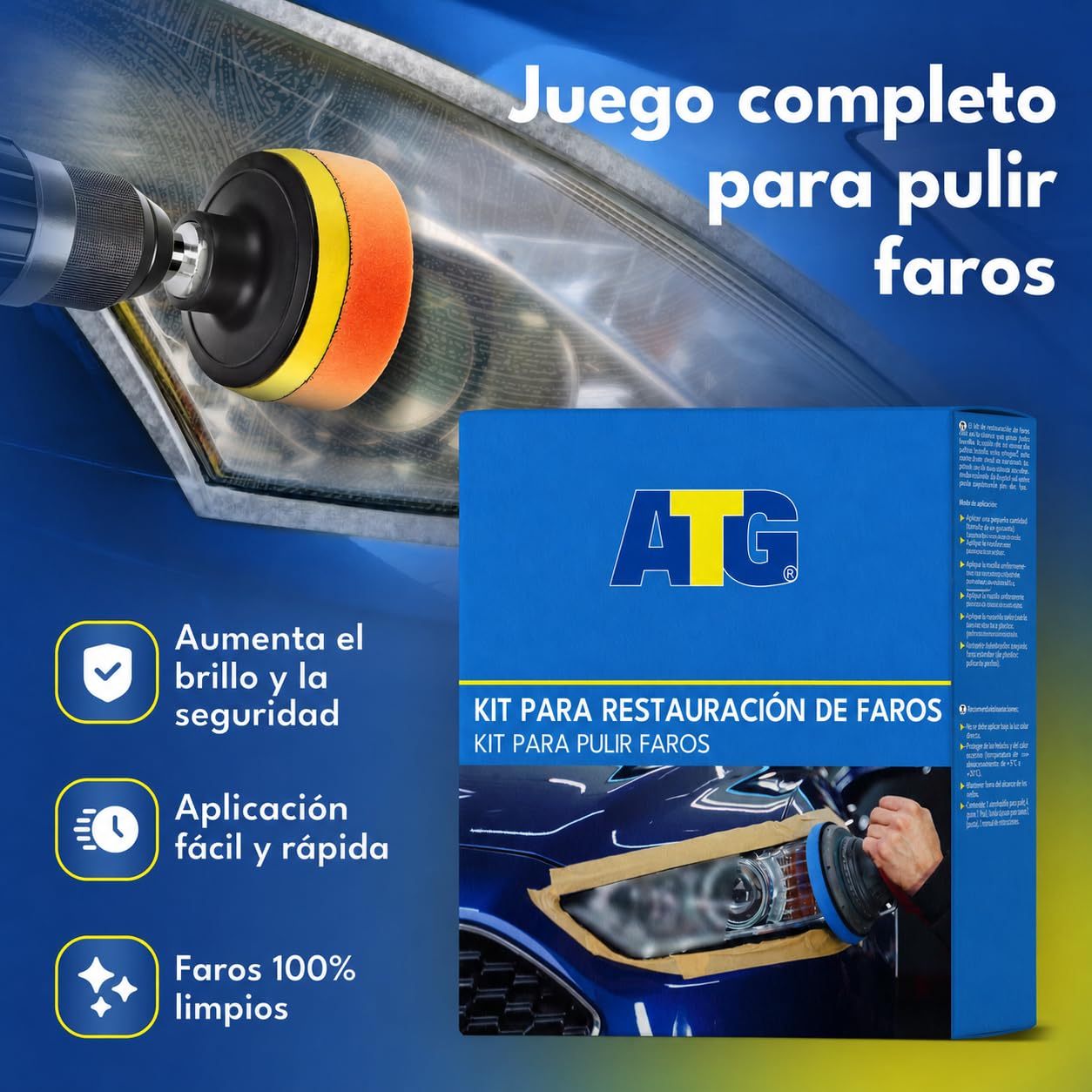ATG kit pulido faros coche – Pulir faros coche con polimero liquido para faros y barniz faros – Para faros opacos coche y faros amarillos coche