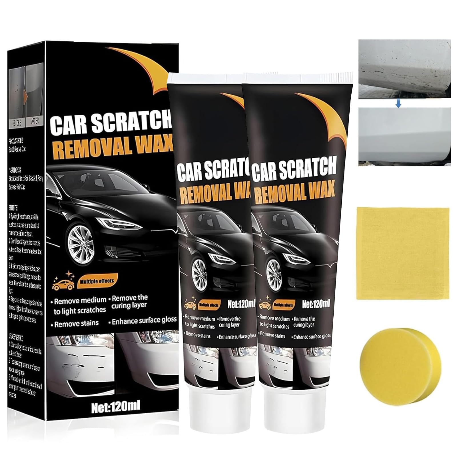 2 Stück Kratzer Entferner Auto, Auto Kratzer Entferner, Car Scratch Remover Mit Schwamm, Autopolitur Kratzer Entfernen Wach, Effektiv und Schnell für Verschiedene Oberflächen Autos