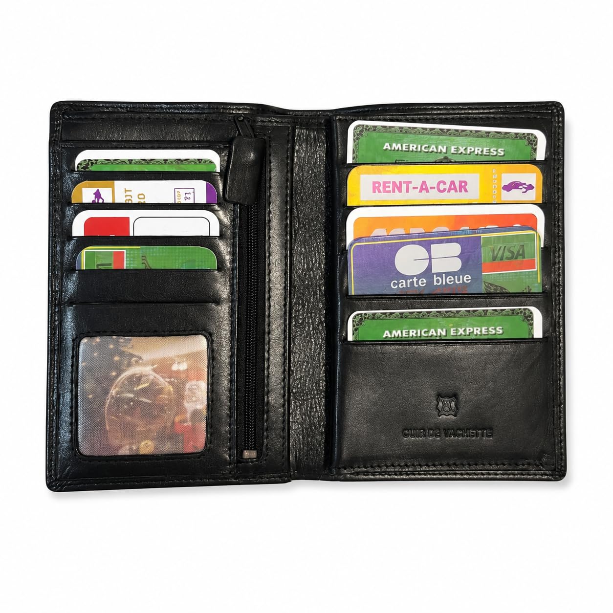 Elephant - Grand Classique Portefeuille en Cuir Noir N1328 - Grand Portefeuille Homme Pack Cadeau Noël. Une fête. Un Anniversaire