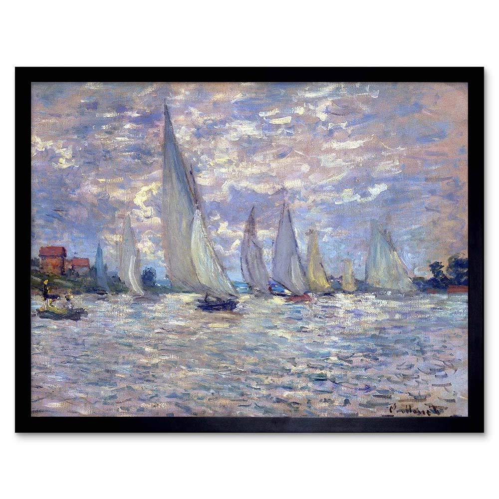 Wee Blue Coo Claude Monet Les Barques Old Master Painting Art Print Framed Poster Wall Decor 12X16 Inch