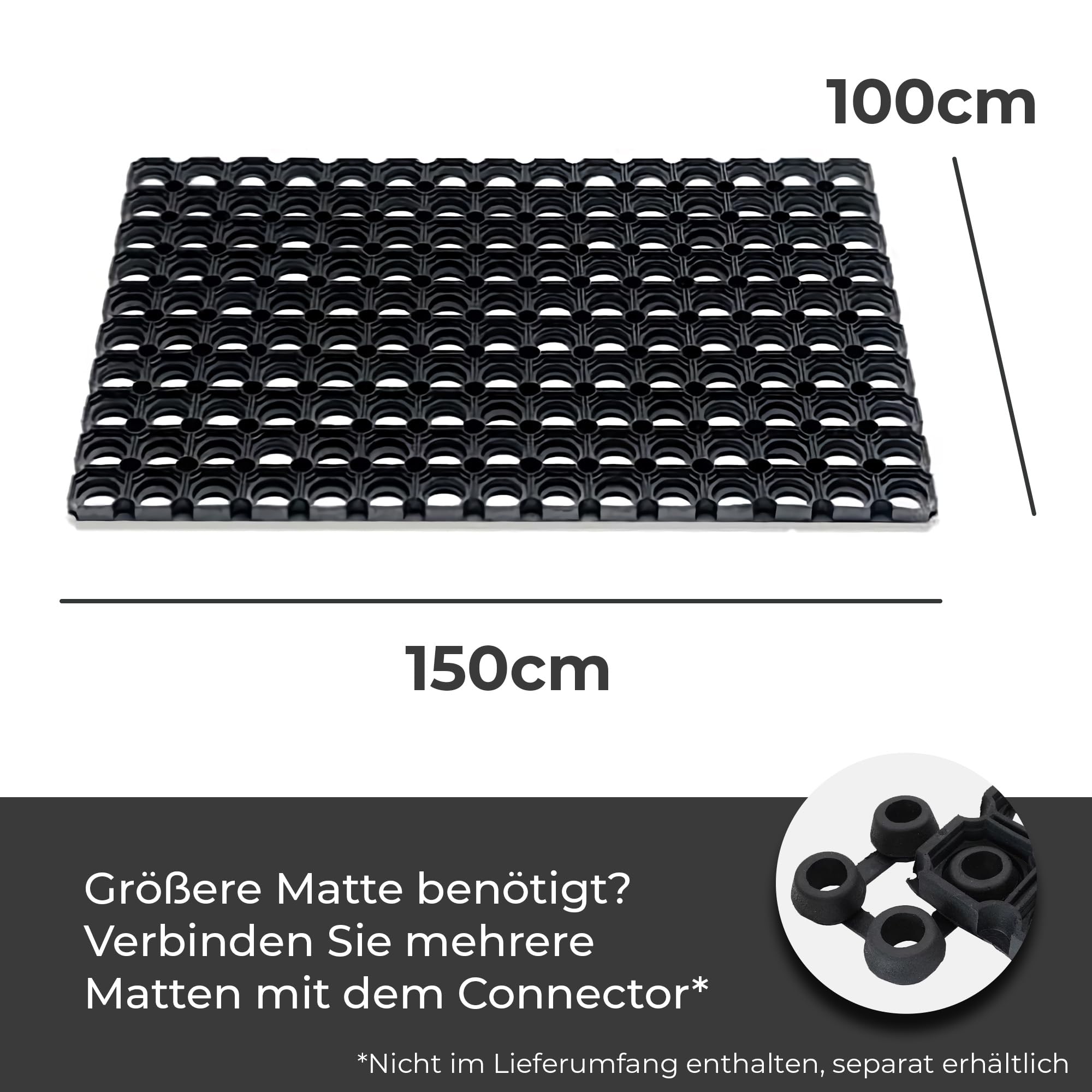 Vivol Schwerlast Ringgummimatte 100x150 cm - 23 mm - Schwarz - Heavy Duty Anti Slip Gummi Fußmatte - Antirutschmatte für draußen und Innenbereich mit Drainage Funktion