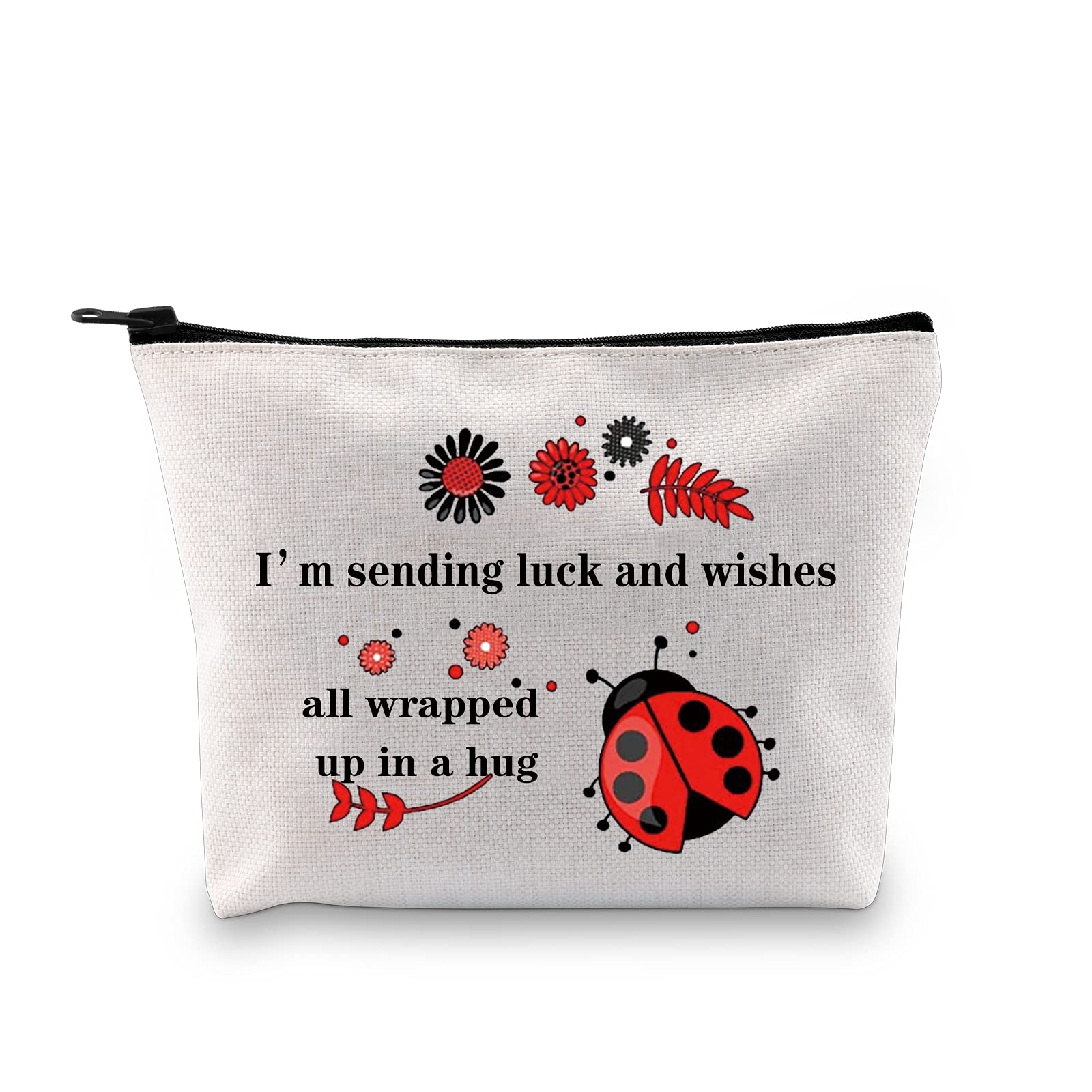 G2TUP Ladybug Cosmetic Bag Ladybird Lover Gift Pouch I’m Sending Luck and Wishes All Wrapped Up in a Hug, I’m Sending Luck and Wishes