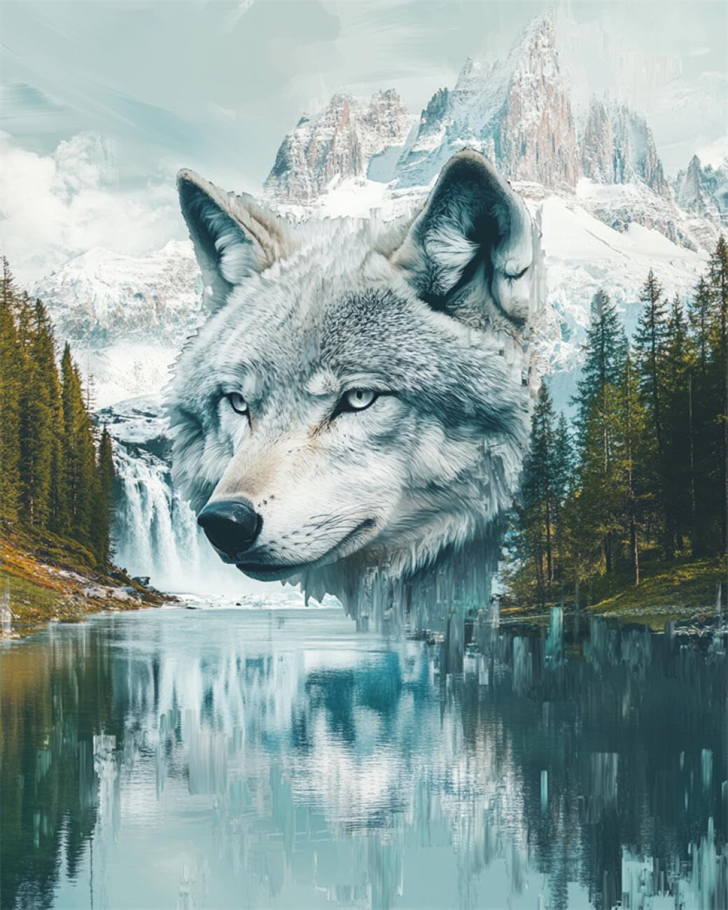RKFLGEW DIY Seed Bead Embroidery Kits Wolves and Scenery 30x40cm