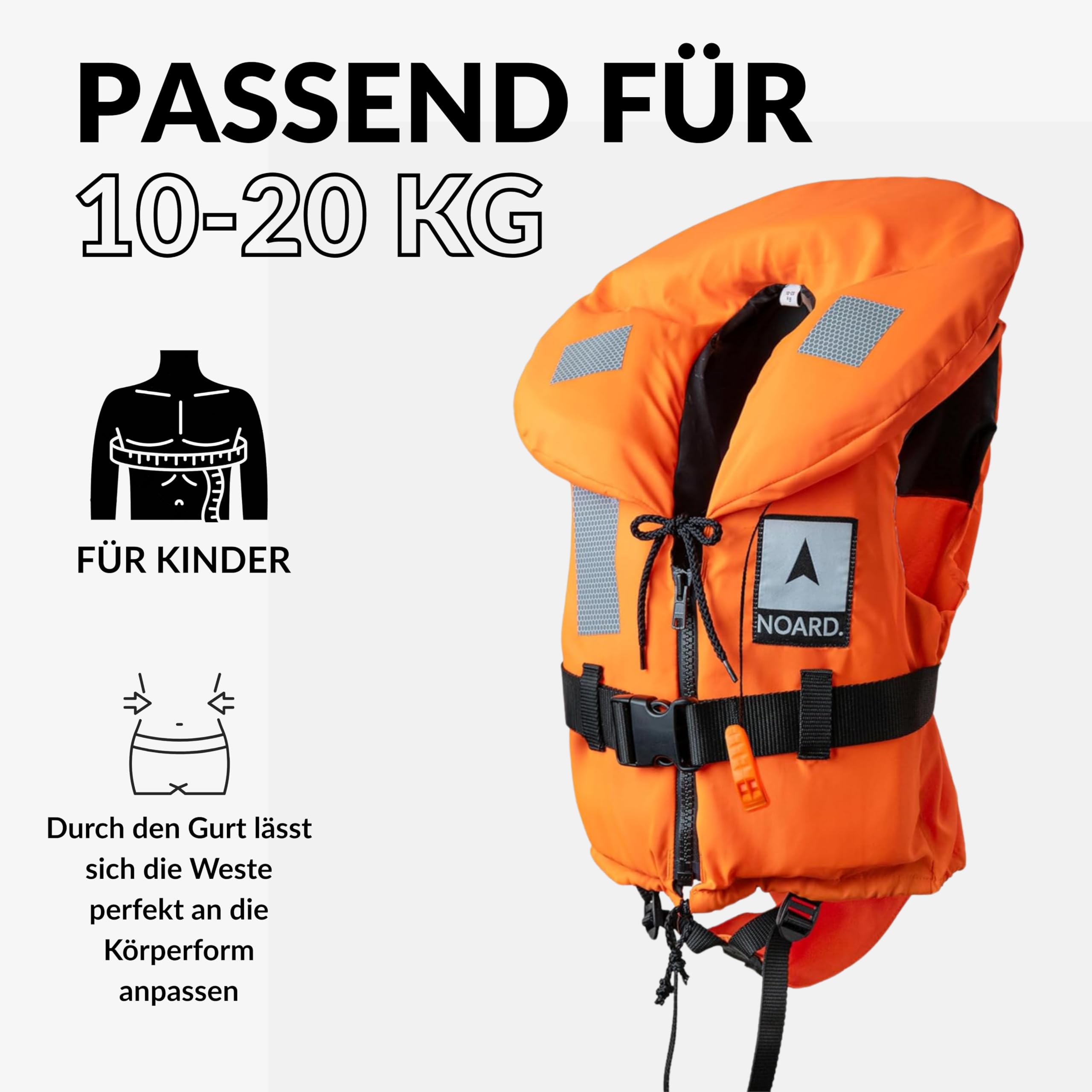 NOARD Rettungsweste Seaside Kinder & Erwachsene | 100N nach EN ISO 12402-4 | Schwimmweste & Auftriebsweste 15-120 kg | für Boot, Segeln & Wassersport | mit Signalpfeife & Solas-Reflektoren