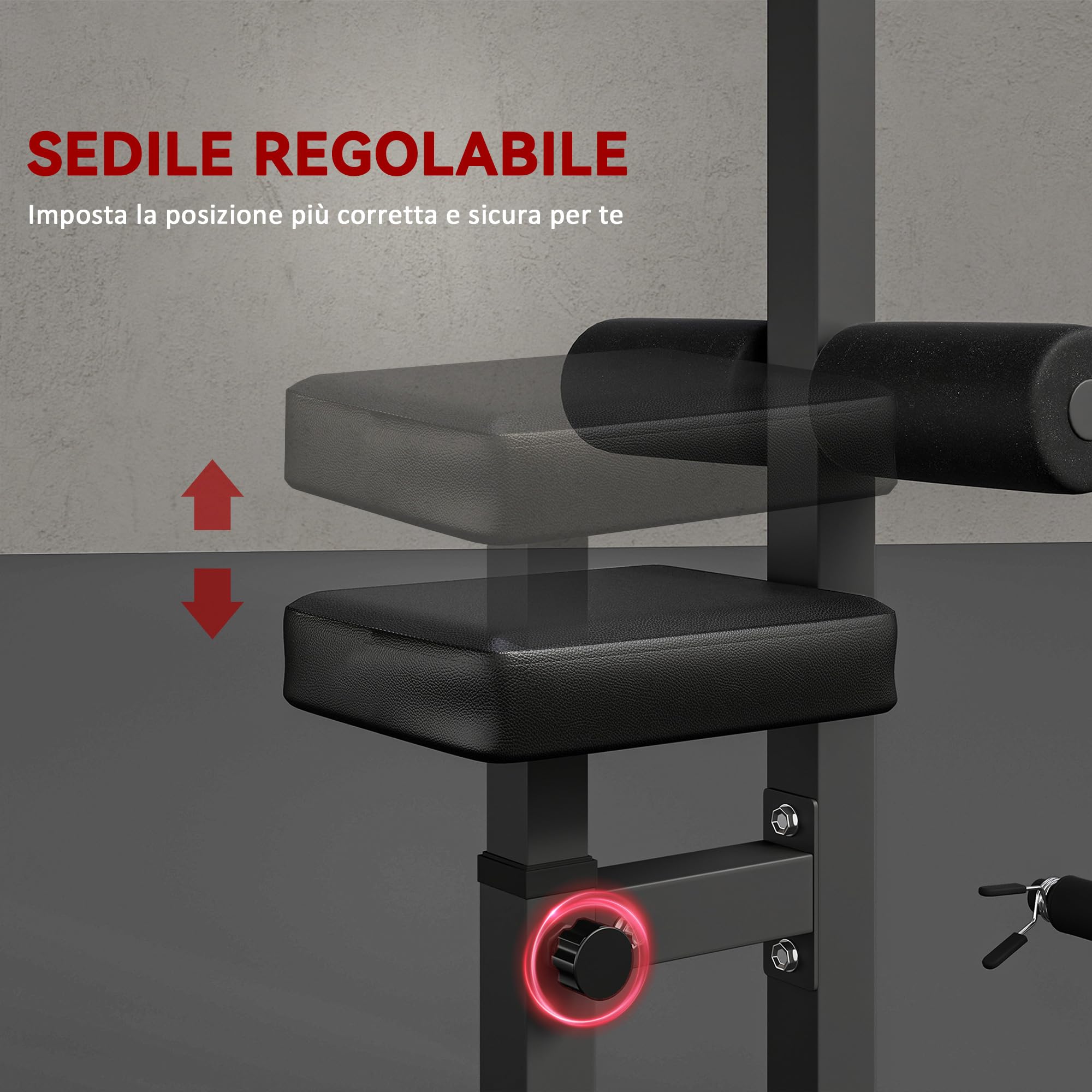 HOMCOM Stazione Fitness Pull Down, Power Tower Multifunzione per Palestra in Casa con Panca Regolabile a 3 Livelli, in Acciaio per Home Gym Casa, 107x120x190cm, Nero