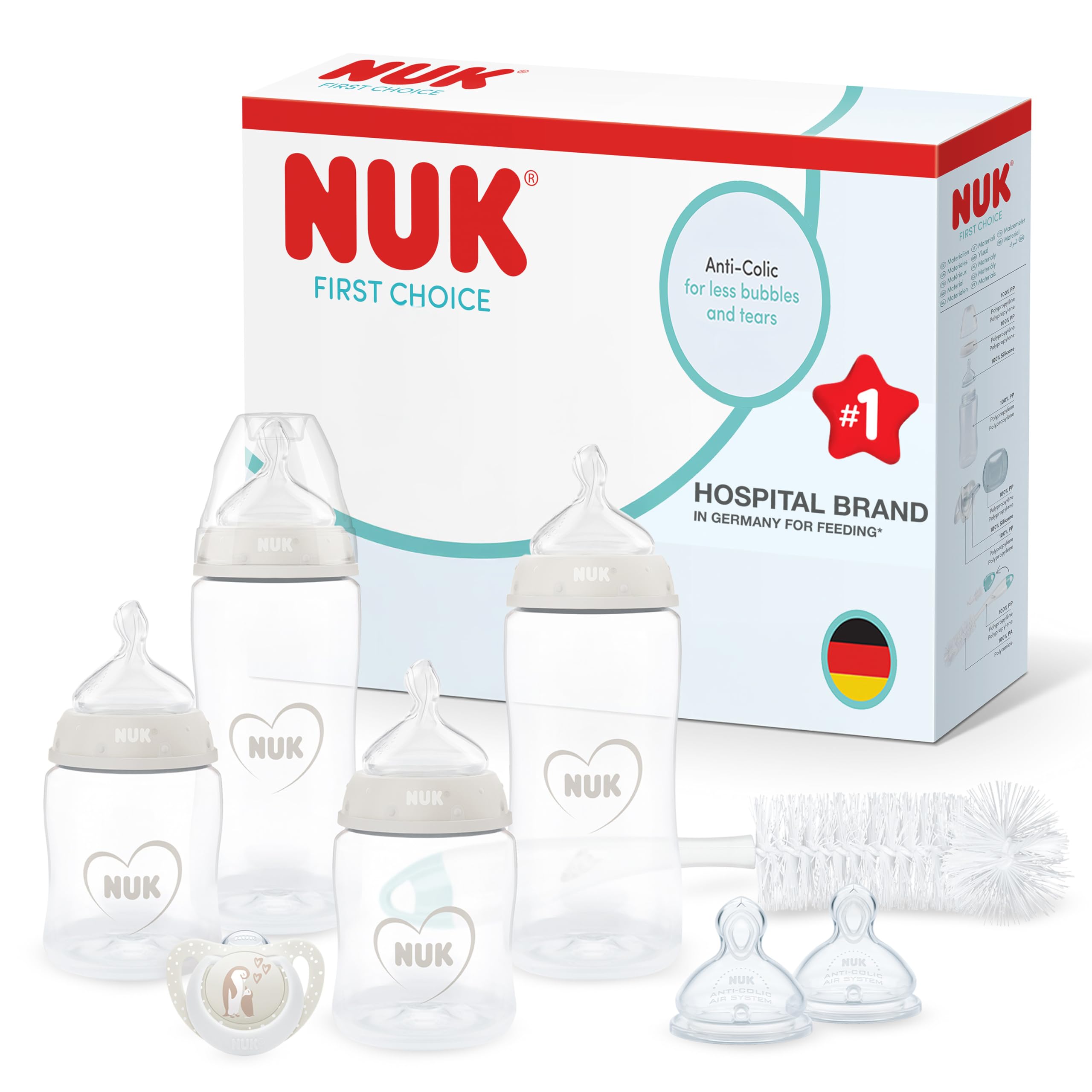 NUK First Choice Perfect Start Newborn Essentials Baby Bottles Set, Neutral, 8 count