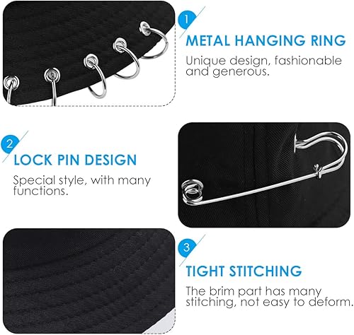 Miniatura 3 de Gorro unisex con diseño de cubo para verano, con pines, color negro, Cubeta, L