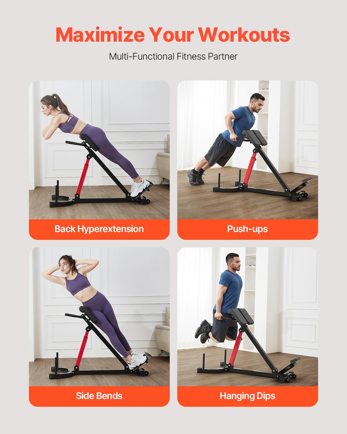 VEVOR Panca Iperestensione Sedia Romana, Macchina di Estensione Regolabile 158 kg, Attrezzatura per Muscoli Posteriori della Coscia, Parte Addominale, Panca Allenamento Palestra Domestica