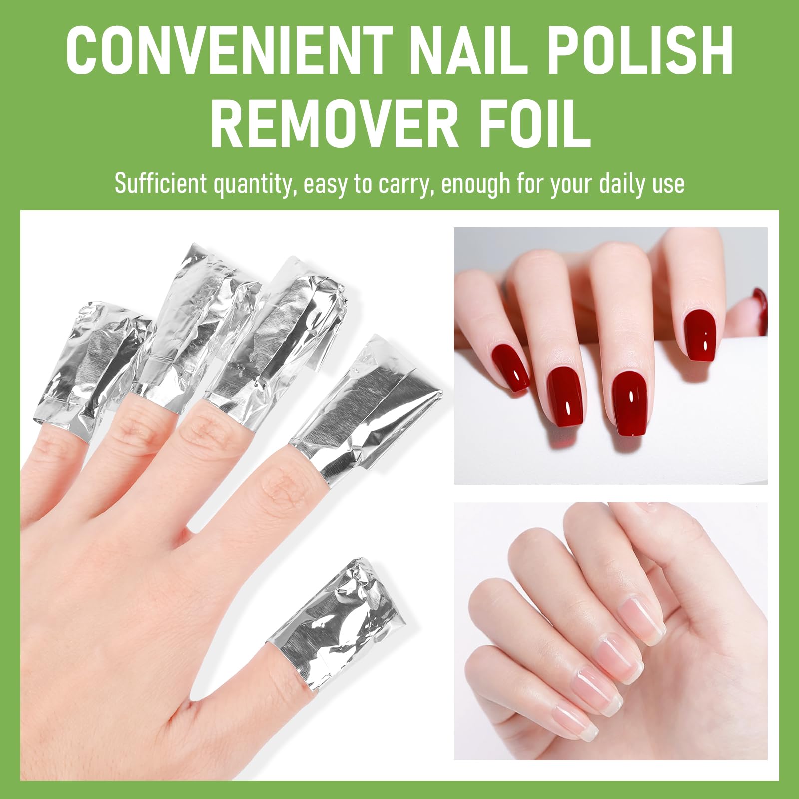 Zestaw do usuwania lakieru do paznokci, 500 sztuk, folia aluminiowa z niestrzępiącymi się wacikami waty bawełnianej, do szybkiego i delikatnego usuwania lakieru do paznokci Soak-Off-Gel