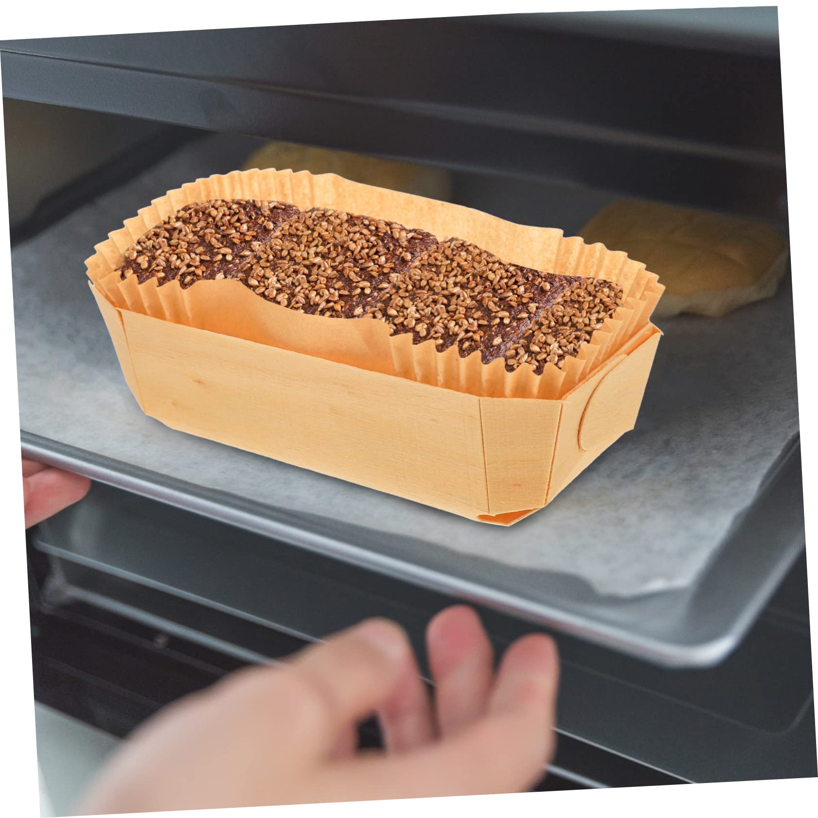 BRIGHTFUFU 1 Set Wooden Loaf Pan with Paper Liner Baking for Bread and Cake Non Stick Kitchen Supplies for Easy Demoulding and Uniform Heat Conduction